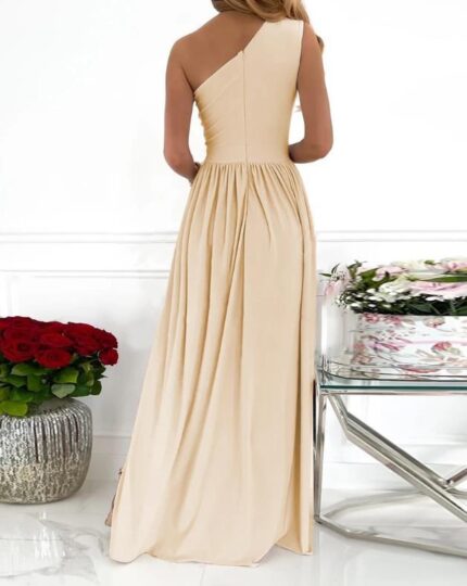 Women's One Shoulder High Split Cutout Sleeveless Elegant Sexy Cocktail Maxi Dress - Image 2