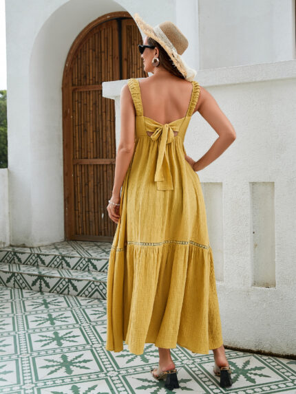 Women's Textured Cotton Maxi Dress Yellow-Green-White - Image 7