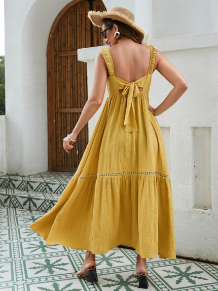 Women's Textured Cotton Maxi Dress Yellow-Green-White - Image 3